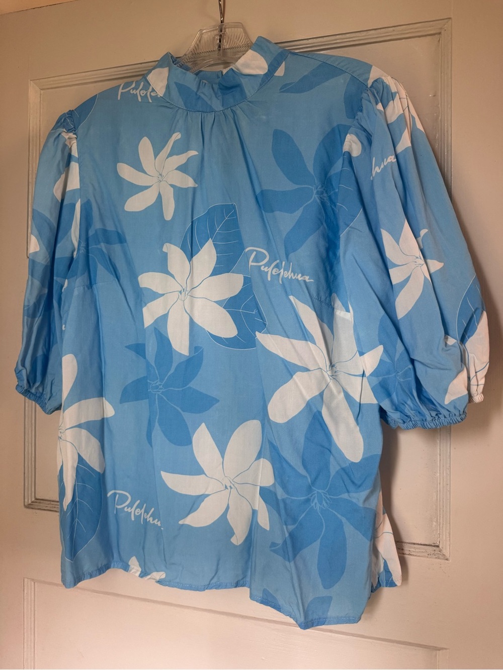 Light Blue Floral Puff Sleeve Blouse